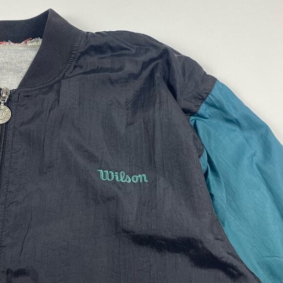 Vintage 90s Wilson Black & Green Windbreaker Gym Athletic Jacket Medium - Picture 8 of 8